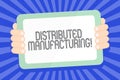 Text sign showing Distributed Manufacturing. Conceptual photo practiced by enterprises using network facilities Color