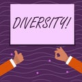 Text sign showing Diversity. Conceptual photo Being Composed of different elements Diverse Variety Multiethnic Two