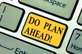 Text sign showing Do Plan Ahead. Conceptual photo Planning steps for obtaining success planning schedule Keyboard key Royalty Free Stock Photo