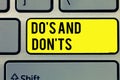 Text sign showing Do s is And Don t nots. Conceptual photo Technologically complication of making a decision