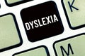 Text sign showing Dyslexia. Conceptual photo Disorders that involve difficulty in learning to read and improve