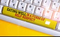Text sign showing Eating Well Is A Form Of Self Respect. Conceptual photo a quote of promoting healthy lifestyle White pc keyboard