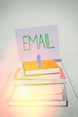 Text sign showing Email. Conceptual photo Sending a commercial message to a group of showing using mail pile stacked