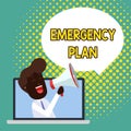 Text sign showing Emergency Plan. Conceptual photo Procedures for response to major emergencies Be prepared Man Speaking Royalty Free Stock Photo