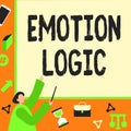 Hand writing sign Emotion Logic. Business overview Heart or Brain Soul or Intelligence Confusion Equal Balance