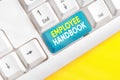 Text sign showing Employee Handbook. Conceptual photo Document that contains an operating procedures of company