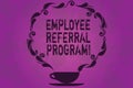 Text sign showing Employee Referral Program. Conceptual photo hire best talent from employees existing networks Cup and Saucer