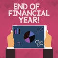 Text sign showing End Of Financial Year. Conceptual photo Taxes time accounting June database cost Sheets.