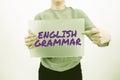 Text sign showing English Grammar. Conceptual photo courses cover all levels of speaking and writing in english