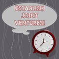 Text sign showing Establish Joint Ventures. Conceptual photo Two or more companies invest in a certain business Blank Color