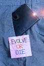 Text sign showing Evolve Or Die. Conceptual photo Necessity of change grow adapt to continue living Survival Small Royalty Free Stock Photo