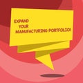 Text sign showing Expand Your Manufacturing Portfolio. Conceptual photo Make a bigger catalog of products Folded 3D Royalty Free Stock Photo