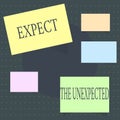 Text sign showing Expect The Unexpected. Conceptual photo Anything can Happen Consider all Possible Events