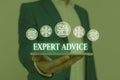Text sign showing Expert Advice. Conceptual photo Sage Good Word Professional opinion Extensive skill Ace Male human