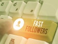 Text sign showing Fast Followers. Conceptual photo company that quickly imitates the innovations of competitors