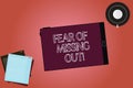 Text sign showing Fear Of Missing Out. Conceptual photo Afraid of losing something or someone stressed Tablet Empty