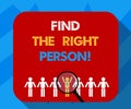 Text sign showing Find The Right Demonstrating. Conceptual photo Demonstrate Present your point of view Magnifying Glass