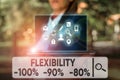 Text sign showing Flexibility 100 Percent 90 Percent 80 Percent. Conceptual photo How much flexible you are maleability Royalty Free Stock Photo