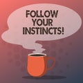 Text sign showing Follow Your Instincts. Conceptual photo listen to your intuition and listen to your heart Mug photo