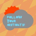 Text sign showing Follow Your Instincts. Conceptual photo listen to your intuition and listen to your heart Sun Hiding