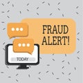 Text sign showing Fraud Alert. Conceptual photo Security Message Fraudulent activity suspected. Royalty Free Stock Photo