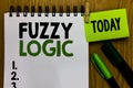 Text sign showing Fuzzy Logic. Conceptual photo checks for extent of dirt and grease amount of soap and water Notebook clothespin