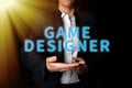 Text sign showing Game Designer. Business idea Campaigner Pixel Scripting Programmers Consoles 3D Graphics
