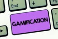 Text sign showing Gamification. Conceptual photo Application of typical elements of game playing to other areas