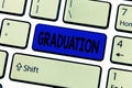 Text sign showing Graduation. Conceptual photo Receiving or conferring of academic degree diploma certification