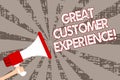 Text sign showing Great Customer Experience. Conceptual photo responding to clients with friendly helpful way Man holding megaphon Royalty Free Stock Photo