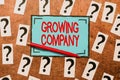 Text caption presenting Growing Company. Business approach generates significant positive cash flows or earnings