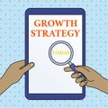 Text sign showing Growth Strategy. Conceptual photo Strategy aimed at winning larger market share in shortterm Hands Royalty Free Stock Photo