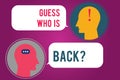 Text sign showing Guess Who Is Back. Conceptual photo Game surprise asking wondering curiosity question Messenger Room