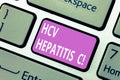 Text sign showing Hcv Hepatitis C. Conceptual photo Liver disease caused by a virus severe chronic illness Keyboard key Intention