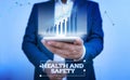 Text sign showing Health And Safety. Conceptual photo procedures intended to prevent accident in workplace bar char Royalty Free Stock Photo