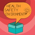 Text sign showing Health Safety Environment. Conceptual photo Environmental protection and safety at work Idea icon Inside Blank