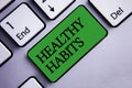 Text sign showing Healthy Habits. Conceptual photo Good nutrition diet take care of oneself Weight Control Text two words green in Royalty Free Stock Photo