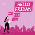 Text sign showing Hello Friday. Internet Concept Let the weekend begins and time to relax and celebrate Illustration Of Royalty Free Stock Photo