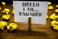 Text sign showing Hello I Am... Engaged. Conceptual photo He gave the ring We are going to get married Wedding Paperclip grip whit Royalty Free Stock Photo