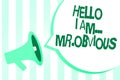 Text sign showing Hello I Am.. Mr.Obvious. Conceptual photo introducing yourself as pouplar or famous person Megaphone loudspeaker