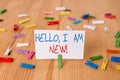 Text sign showing Hello I Am New. Conceptual photo used as greeting or to begin telephone conversation Colored Royalty Free Stock Photo