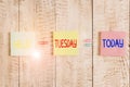 Text sign showing Hello Tuesday. Conceptual photo a greeting or warm welcome to the third day of the week Pastel colour note paper Royalty Free Stock Photo