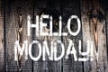 Text sign showing Hellomonday. Conceptual photo Positive Message for a new day Week Start Wooden background vintage wood