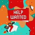 Text sign showing Help Wanted. Business idea advertisement placed in newspaper by employers seek employees Gentleman