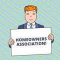 Text sign showing Homeowners Association. Conceptual photo Organization with fee for upkeeps of Gated Community Smiling Royalty Free Stock Photo