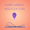 Text sign showing Homeowners Association. Conceptual photo Organization with fee for upkeeps of Gated Community Royalty Free Stock Photo