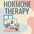 Text sign showing Hormone Therapy. Business showcase use of hormones in treating of menopausal symptoms Hand Showing