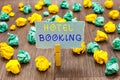 Text sign showing Hotel Booking. Conceptual photo Online Reservations Presidential Suite De Luxe Hospitality Clothespin holding gr Royalty Free Stock Photo