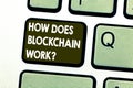 Text sign showing How Does Blockchain Work. Conceptual photo Decentralized money trading cryptocurrency Keyboard key Royalty Free Stock Photo