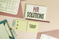 Text sign showing Hr Solutions. Conceptual photo Outsourced Huanalysis resources consultancy and support Experts Writing